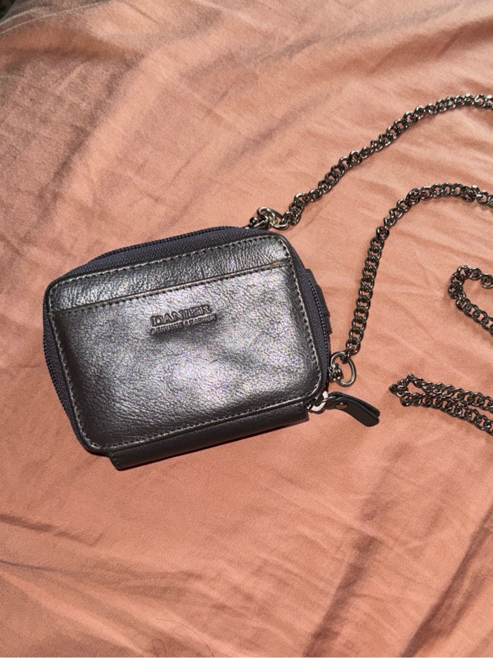 Danier Gray Leather Wallet/Phone case with Chain Strap